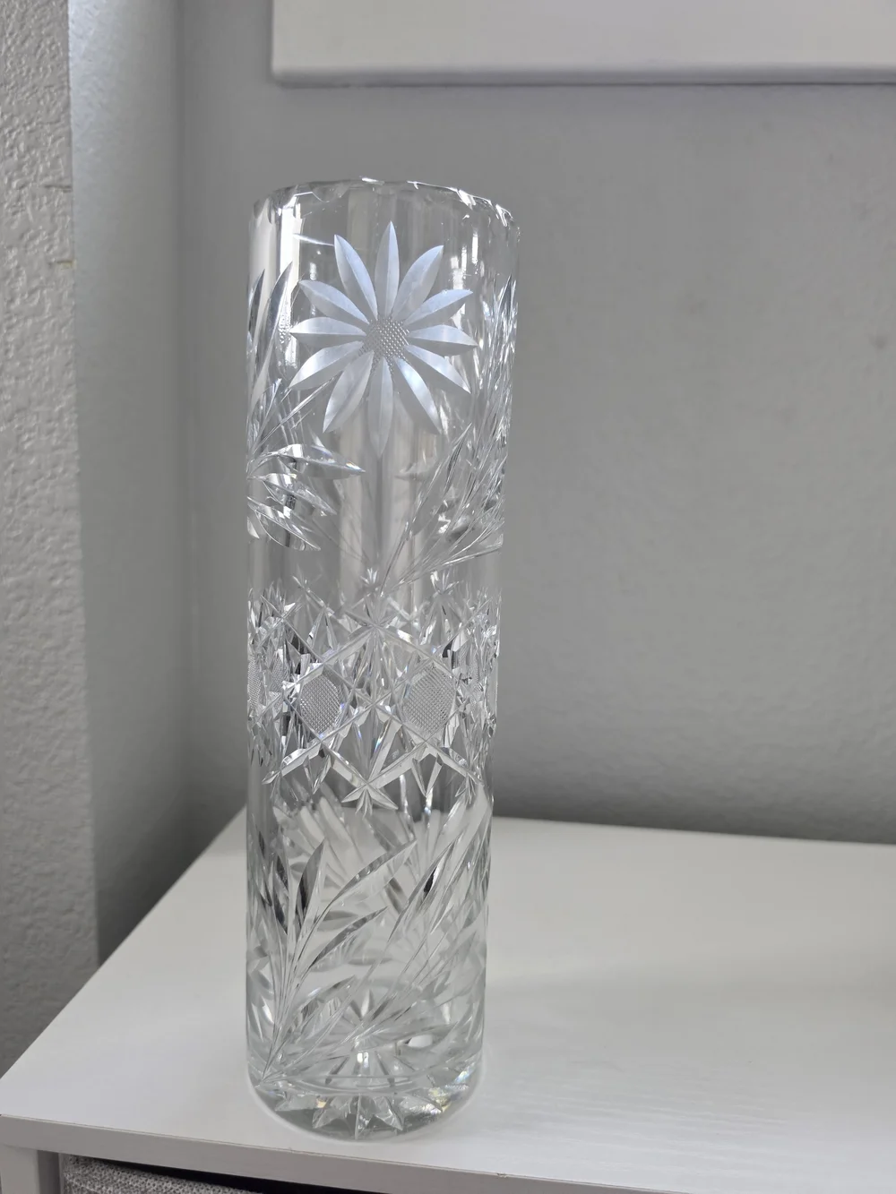 Antique Cut Crystal Tall Bud Vase - Clear